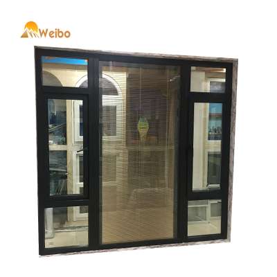 Latest design black uPVC/UPVC casement windows with fixed windows with shutter inside the glass